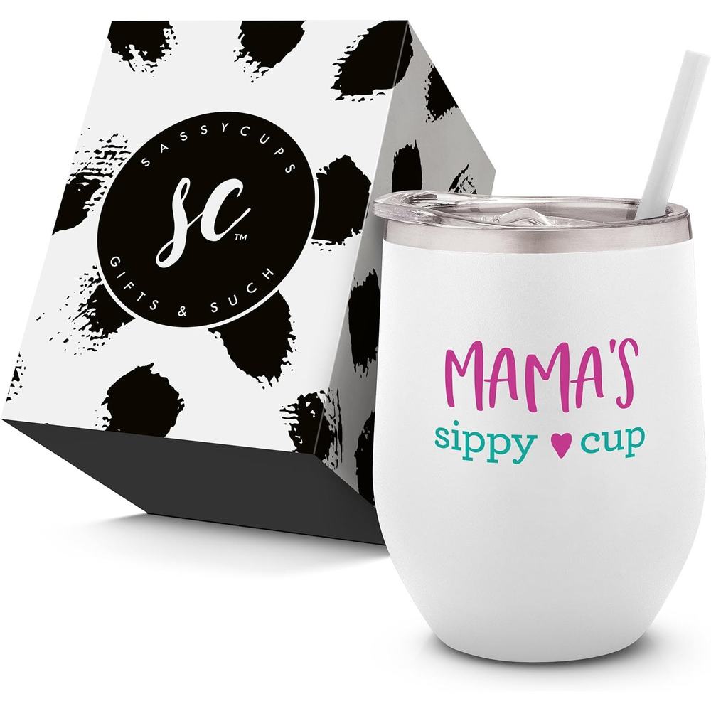 SassyCups Mommy's Sippy Cup | Stainless Steel Stemless Wine Tumbler with Stra...